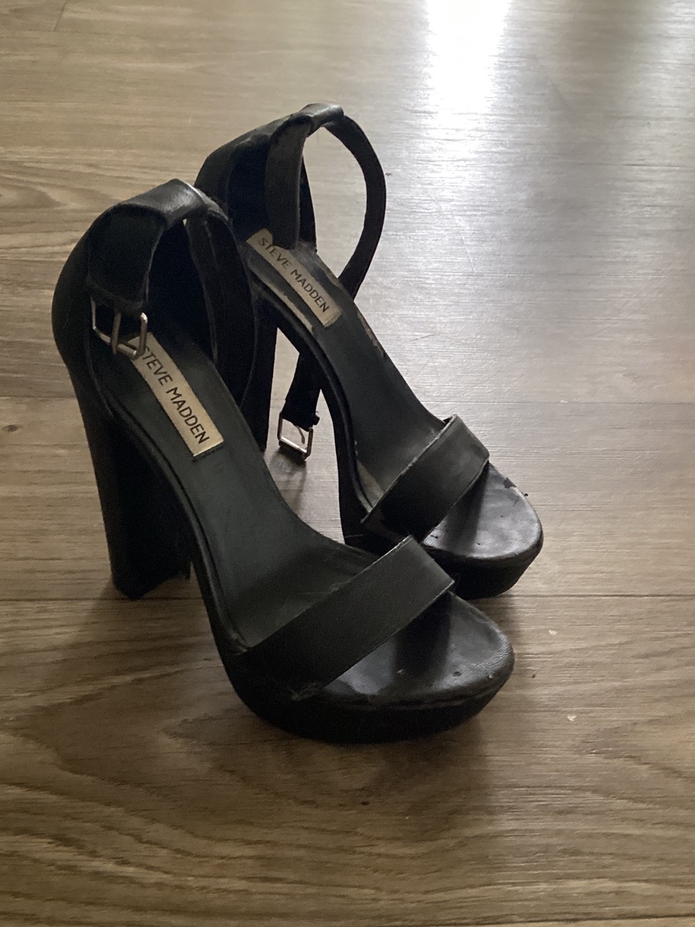 Steve Madden Black Platform Block-Heel Sandals